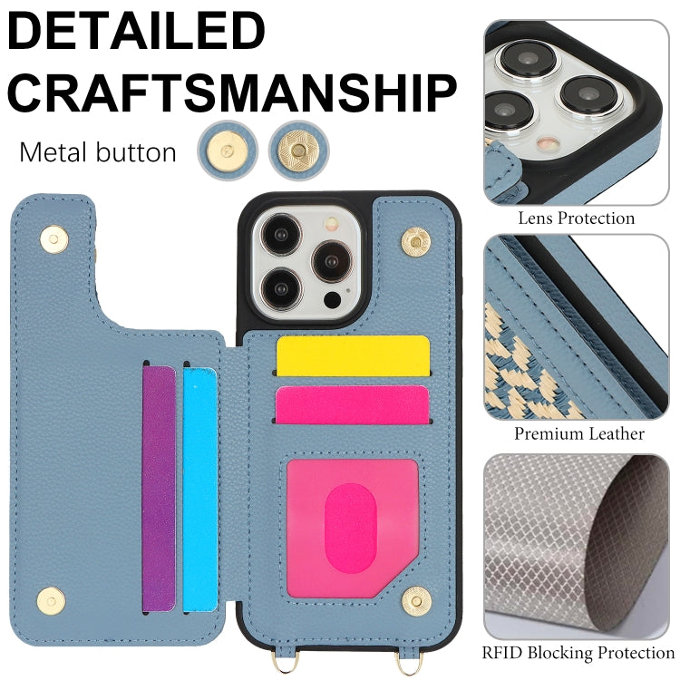 For iPhone 12 Pro Max Double Bckle Card Slot Full Coverage Phone Case with Cross-body Strap(Blue) - iPhone 12 Pro Max Cases by buy2fix | Online Shopping UK | buy2fix