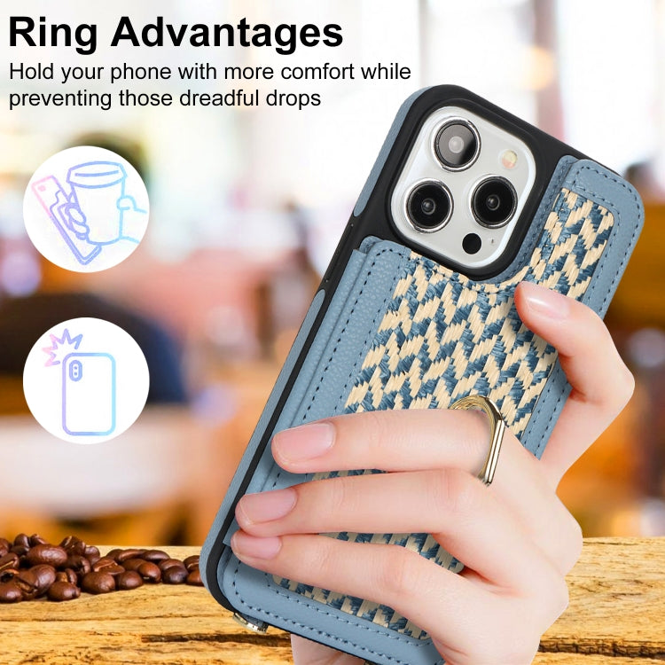 For iPhone 12 Pro Max Double Bckle Card Slot Full Coverage Phone Case with Cross-body Strap(Blue) - iPhone 12 Pro Max Cases by buy2fix | Online Shopping UK | buy2fix