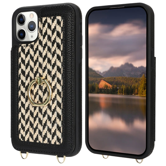 For iPhone 11 Pro Max Double Bckle Card Slot Full Coverage Phone Case with Cross-body Strap(Black) - iPhone 11 Pro Max Cases by buy2fix | Online Shopping UK | buy2fix