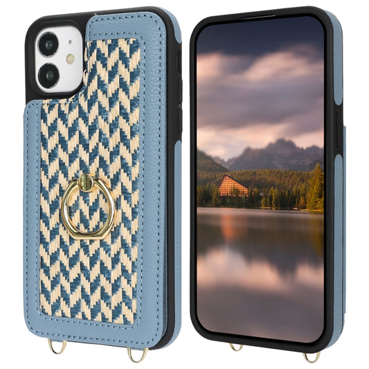 For iPhone 11 Double Bckle Card Slot Full Coverage Phone Case with Cross-body Strap(Blue) - iPhone 11 Cases by buy2fix | Online Shopping UK | buy2fix