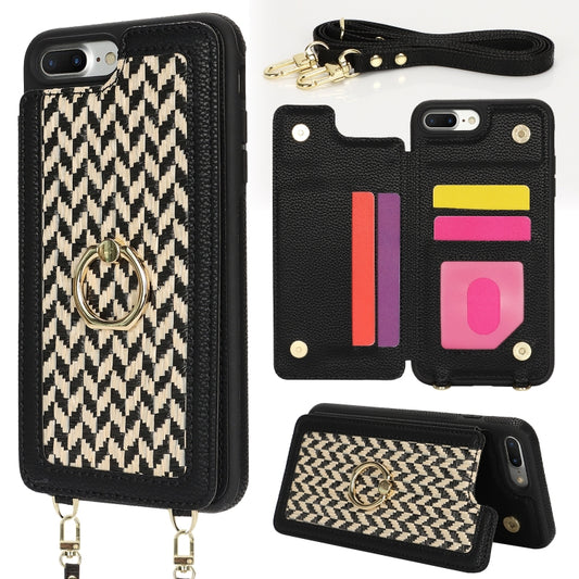 For iPhone 7 Plus / 8 Plus Double Bckle Card Slot Full Coverage Phone Case with Cross-body Strap(Black) - More iPhone Cases by buy2fix | Online Shopping UK | buy2fix