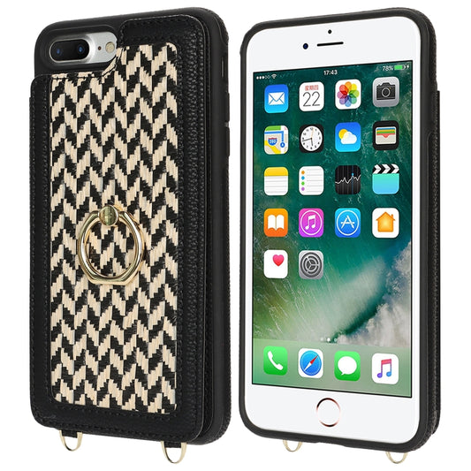 For iPhone 7 Plus / 8 Plus Double Bckle Card Slot Full Coverage Phone Case with Cross-body Strap(Black) - More iPhone Cases by buy2fix | Online Shopping UK | buy2fix
