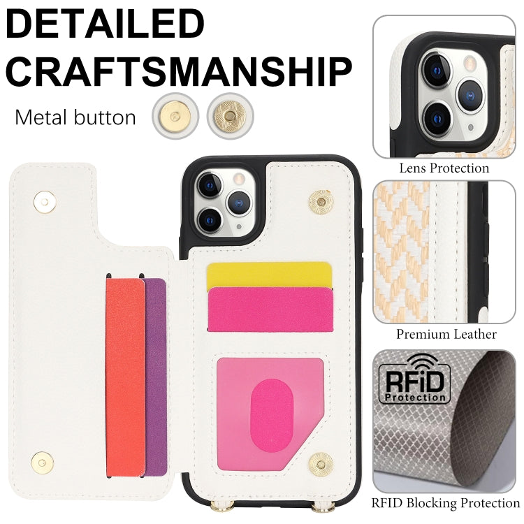 For iPhone 11 Pro Double Bckle Card Slot Full Coverage Phone Case with Cross-body Strap(White) - iPhone 11 Pro Cases by buy2fix | Online Shopping UK | buy2fix