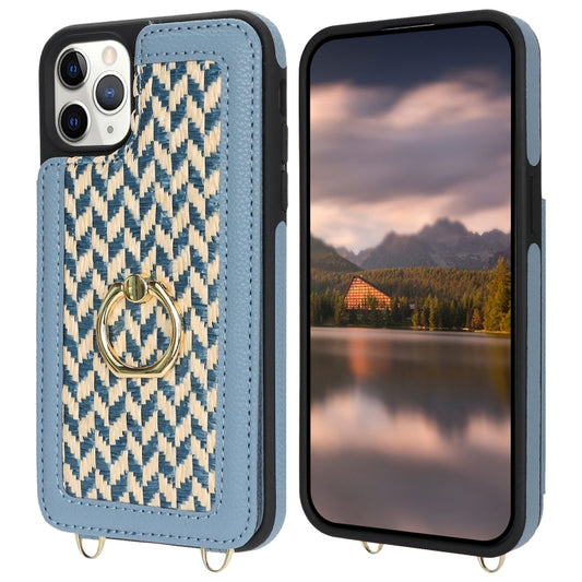For iPhone 11 Pro Double Bckle Card Slot Full Coverage Phone Case with Cross-body Strap(Blue) - iPhone 11 Pro Cases by buy2fix | Online Shopping UK | buy2fix