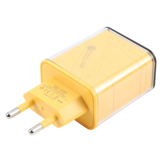 95-A3CL 30W Type-C, 8 Pin, USB-A Mecha Style Multi-Port Fast Charger EU Plug(Yellow) - USB Charger by buy2fix | Online Shopping UK | buy2fix