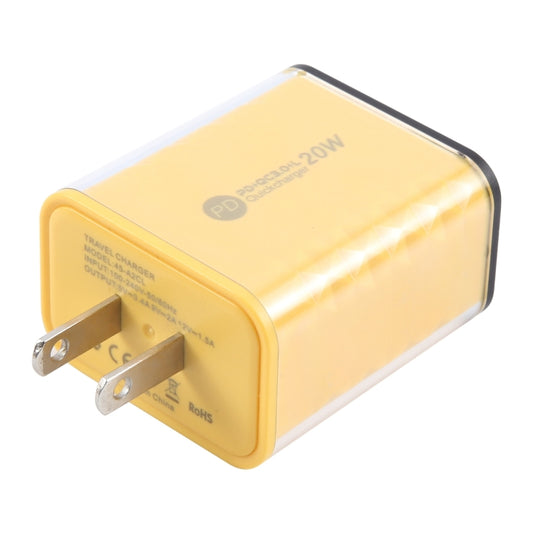45-A2CL 20W Type-C, 8 Pin, USB-A Crystal Diamond Multi-Port Fast Charger US Plug(Yellow) - USB Charger by buy2fix | Online Shopping UK | buy2fix