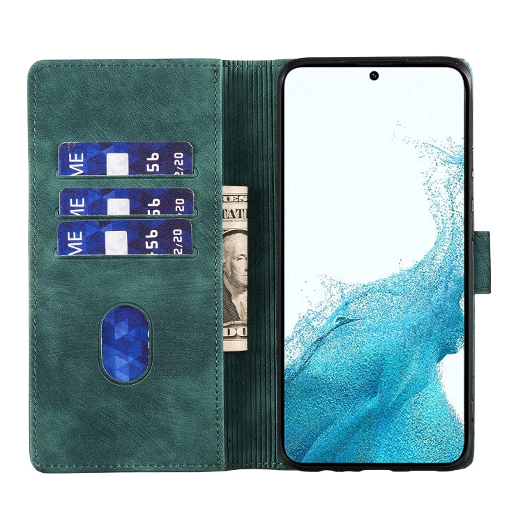 For Samsung Galaxy S25+ 5G Pen Heart Cat Embossed Leather Phone Case(Green) - Galaxy S25+ 5G Cases by buy2fix | Online Shopping UK | buy2fix