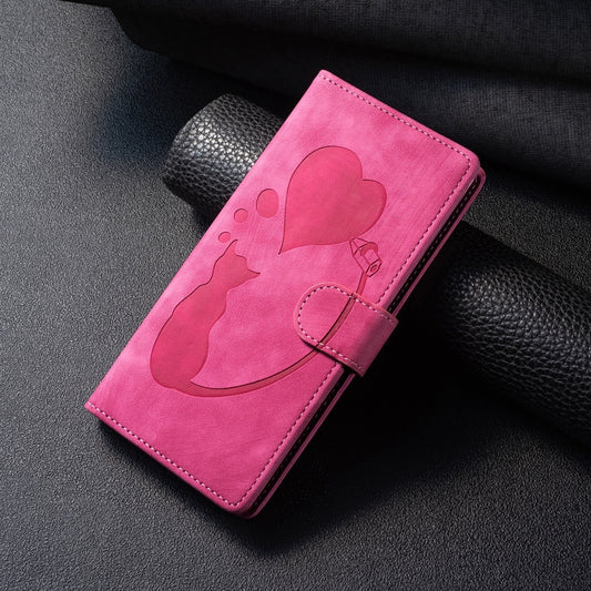 For Samsung Galaxy S25+ 5G Pen Heart Cat Embossed Leather Phone Case(Pink) by buy2fix