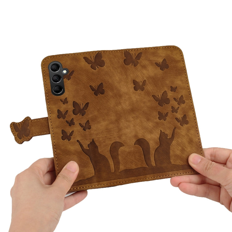 For Samsung Galaxy S25 5G Butterfly Cat Embossing Flip Leather Phone Case(Brown) by buy2fix