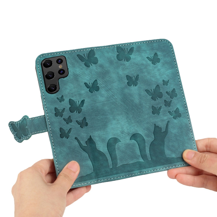 For Samsung Galaxy S25 Ultra 5G Butterfly Cat Embossing Flip Leather Phone Case(Wathet) by buy2fix