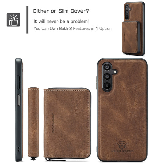 For Samsung Galaxy A16 5G JEEHOOD J02 Magnetic Zipper Horizontal Flip Leather Phone Case(Brown) - Galaxy Phone Cases by JEEHOOD | Online Shopping UK | buy2fix