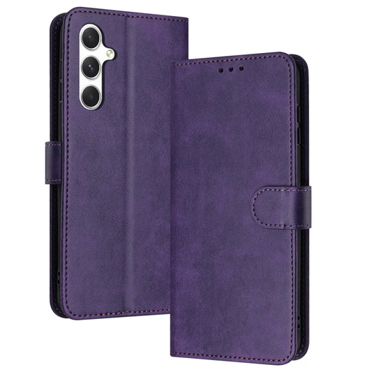 For Samsung Galaxy S25+ / S24+ 5G Solid Calf Texture Flip Leather Phone Case(Purple) by buy2fix