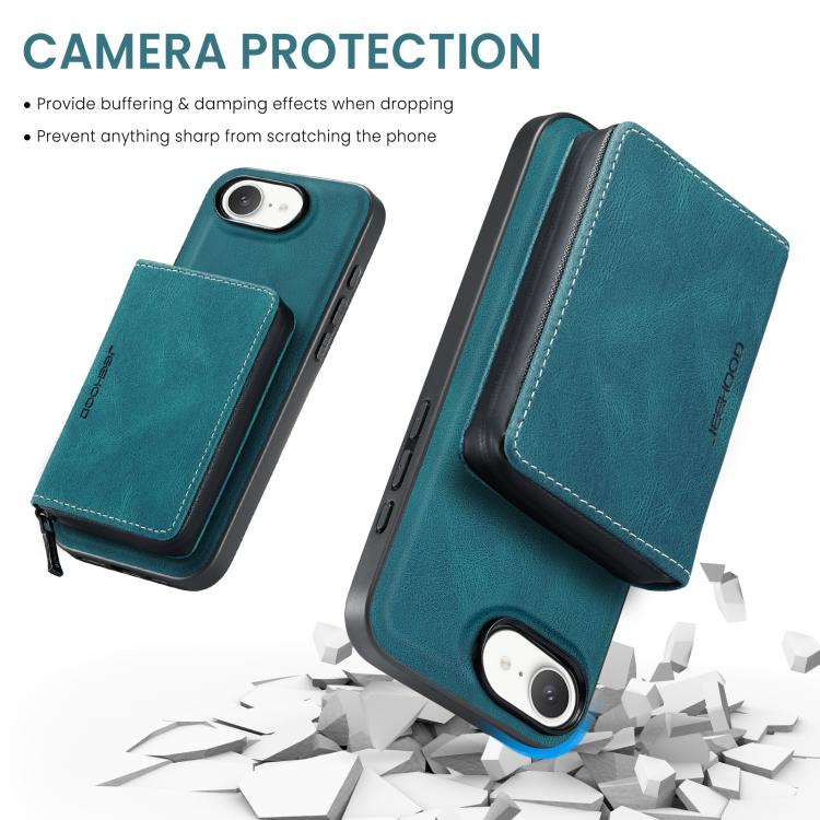 For iPhone 16e JEEHOOD J02 Magnetic Zipper Horizontal Flip Leather Phone Case(Blue) - iPhone 16e Cases by JEEHOOD | Online Shopping UK | buy2fix