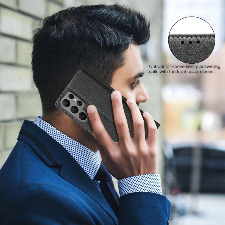 For Samsung Galaxy S25 Ultra 5G Litchi Texture RFID Anti-theft Leather Phone Case(Black) by buy2fix