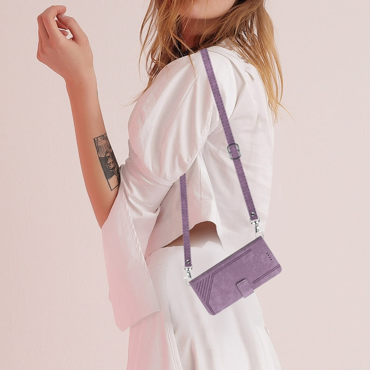 For Samsung Galaxy S25 / S24 5G Skin Feel Stripe Pattern Leather Phone Case with Lanyard(Purple) by buy2fix