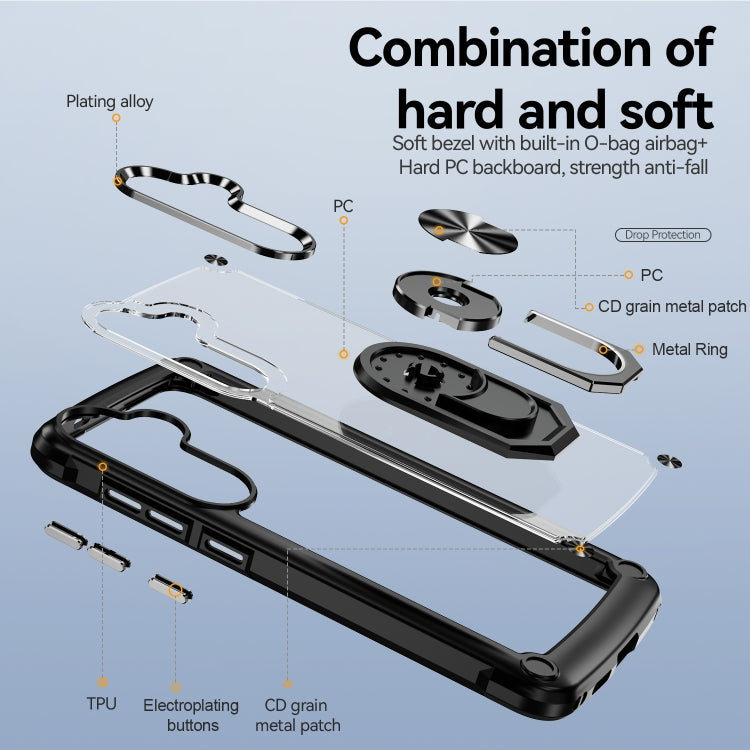 For Samsung Galaxy S25+ 5G TPU + PC Lens Protection Phone Case with Ring Holder(Black) - Galaxy S25+ 5G Cases by buy2fix | Online Shopping UK | buy2fix