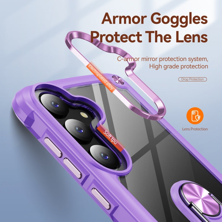 For Samsung Galaxy S25 5G TPU + PC Lens Protection Phone Case with Ring Holder(Purple) by buy2fix