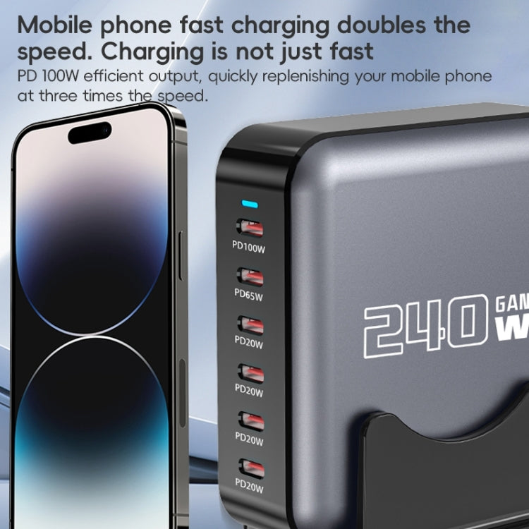 240W GaN 6-Ports USB-C / Type-C Multi Sharing Desktop Charger, Plug:US Plug(Grey) - Multifunction Charger by buy2fix | Online Shopping UK | buy2fix