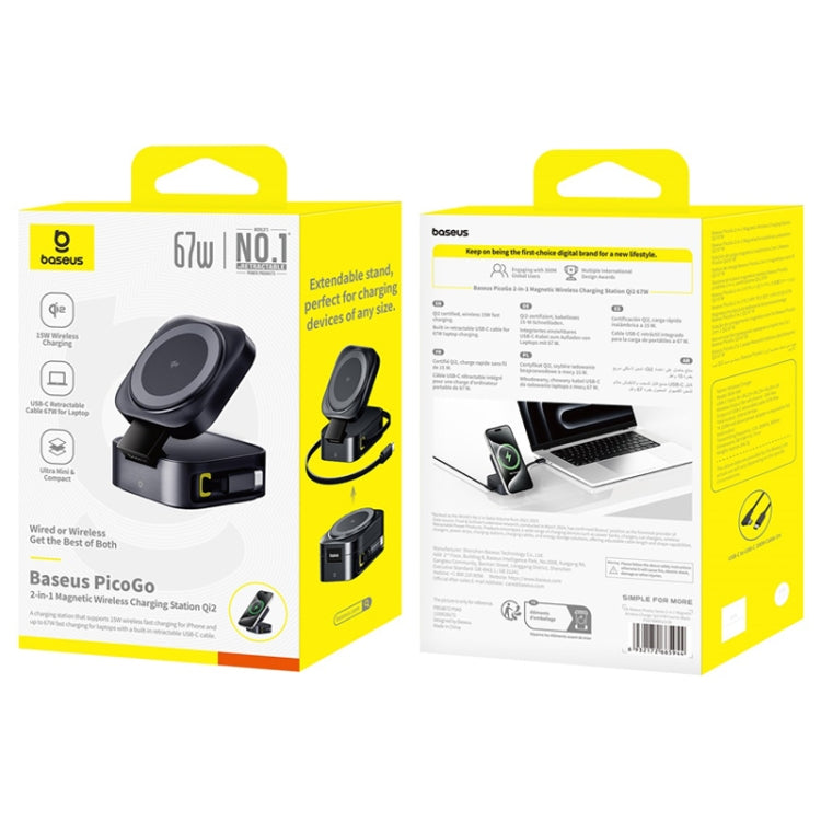 Baseus OS PicoGo Qi2 67W 2 in 1 Magnetic Wireless Charger with 1m Type-C to Type-C Elbow Data Cable(Black) - Wireless Charger by Baseus | Online Shopping UK | buy2fix