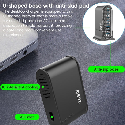 268W GaN 5 Type-C 3 USB Multi Ports Sharing Desktop Charger, Plug:UK Plug(Black) - Multifunction Charger by buy2fix | Online Shopping UK | buy2fix