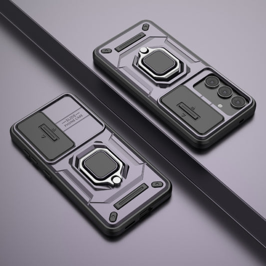 For Samsung Galaxy S25 5G Sliding Camshield TPU + PC Shockproof Phone Case with Holder(Purple) by buy2fix