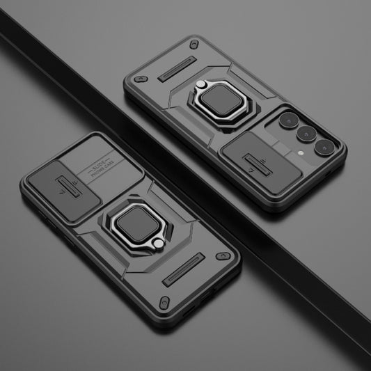 For Samsung Galaxy S25+ 5G Sliding Camshield TPU + PC Shockproof Phone Case with Holder(Black) by buy2fix