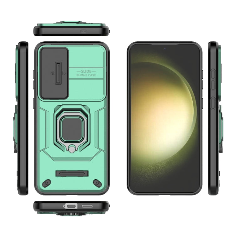 For Samsung Galaxy S25+ 5G Sliding Camshield TPU + PC Shockproof Phone Case with Holder(Green) - Galaxy S25+ 5G Cases by buy2fix | Online Shopping UK | buy2fix