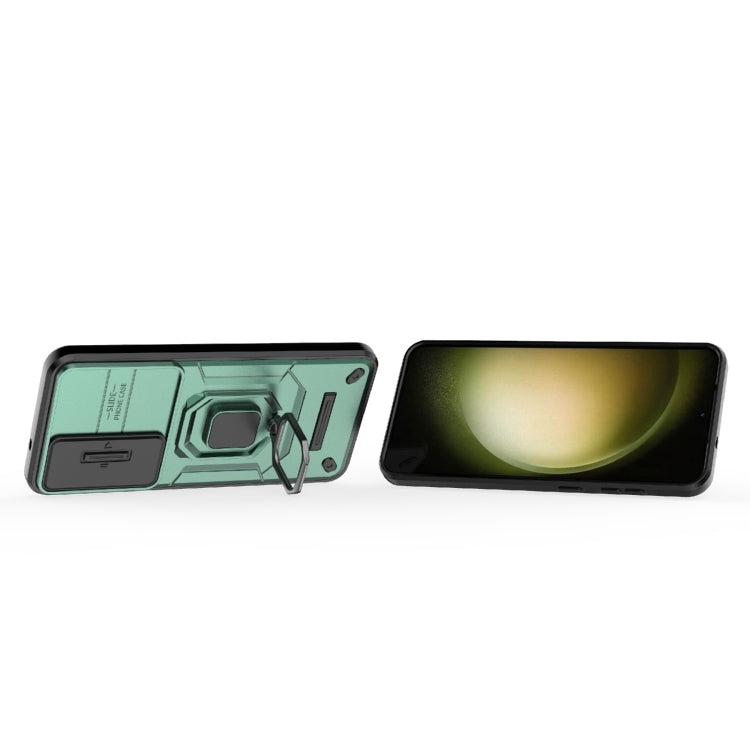 For Samsung Galaxy S25+ 5G Sliding Camshield TPU + PC Shockproof Phone Case with Holder(Green) - Galaxy S25+ 5G Cases by buy2fix | Online Shopping UK | buy2fix