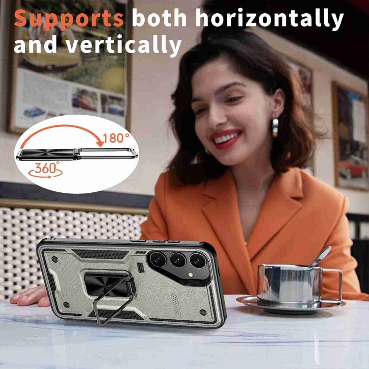 For Samsung Galaxy S25+ 5G Ring Holder PC Hybrid TPU Phone Case(Titanium Grey) by buy2fix