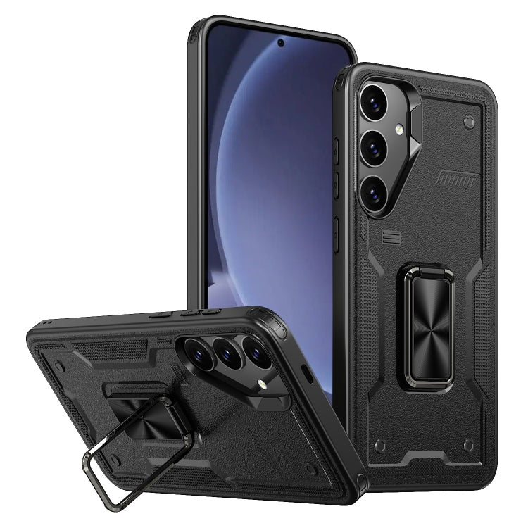 For Samsung Galaxy S25+ 5G Ring Holder PC Hybrid TPU Phone Case(Black) - Galaxy S25+ 5G Cases by buy2fix | Online Shopping UK | buy2fix
