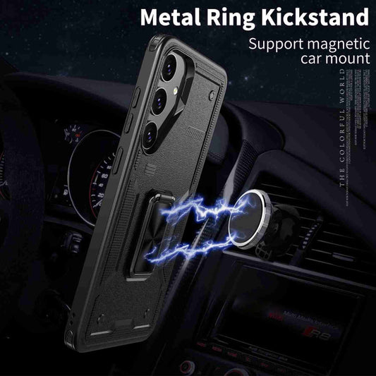 For Samsung Galaxy S25 Ultra 5G Ring Holder PC Hybrid TPU Phone Case(Black) by buy2fix