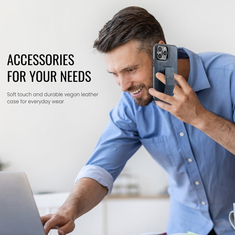 For iPhone 15 Pro Fierre Shann Oil Wax Cow Leather Holder Back Phone Case(Blue) - iPhone 15 Pro Cases by FIERRE SHANN | Online Shopping UK | buy2fix