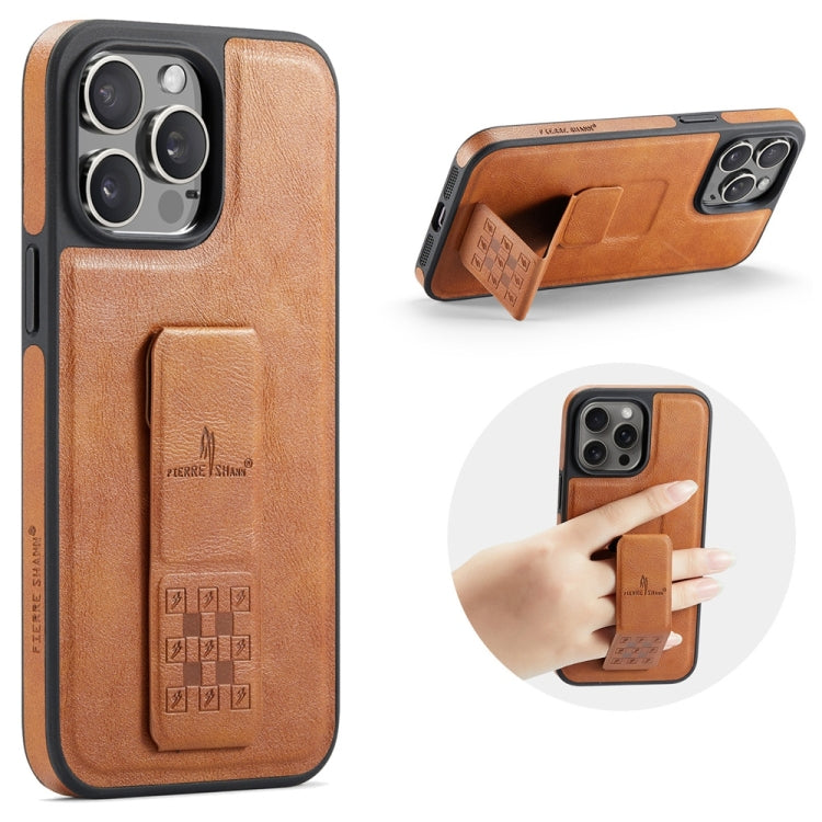 For iPhone 15 Pro Fierre Shann Oil Wax Cow Leather Holder Back Phone Case(Brown) - iPhone 15 Pro Cases by FIERRE SHANN | Online Shopping UK | buy2fix