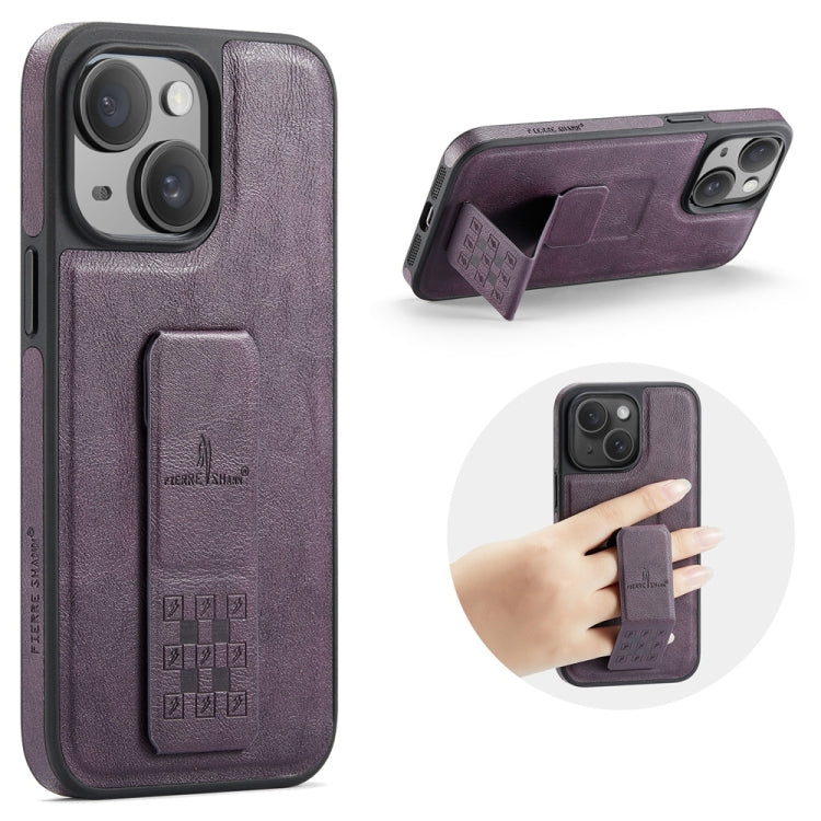 For iPhone 14 Fierre Shann Oil Wax Cow Leather Holder Back Phone Case(Purple) - iPhone 14 Cases by FIERRE SHANN | Online Shopping UK | buy2fix
