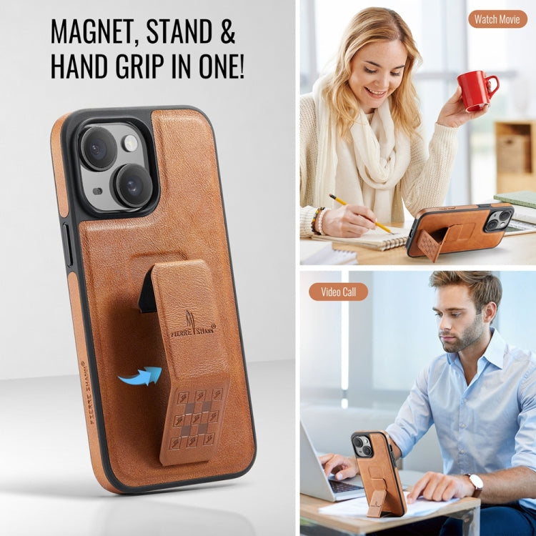 For iPhone 14 Fierre Shann Oil Wax Cow Leather Holder Back Phone Case(Brown) - iPhone 14 Cases by FIERRE SHANN | Online Shopping UK | buy2fix