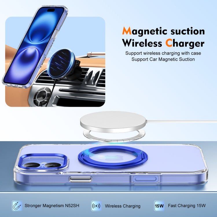 For iPhone 16 Plus Ice-Cold Rotating Ring Holder PC MagSafe Phone Case(Blue) - iPhone 16 Plus Cases by buy2fix | Online Shopping UK | buy2fix