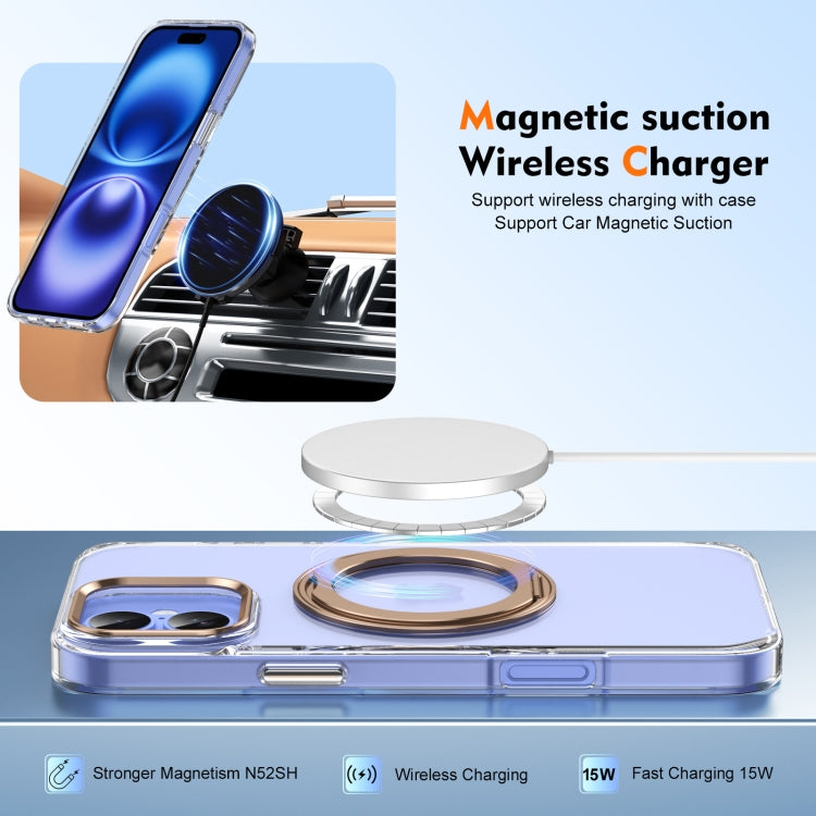 For iPhone 16 Plus Ice-Cold Rotating Ring Holder PC MagSafe Phone Case(Desert Gold) - iPhone 16 Plus Cases by buy2fix | Online Shopping UK | buy2fix