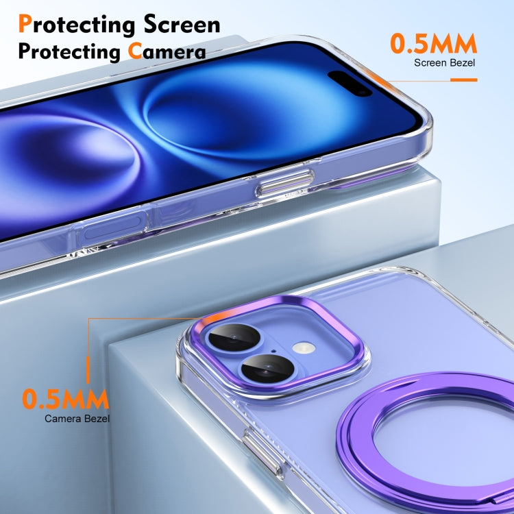 For iPhone 16 Plus Ice-Cold Rotating Ring Holder PC MagSafe Phone Case(Purple) - iPhone 16 Plus Cases by buy2fix | Online Shopping UK | buy2fix