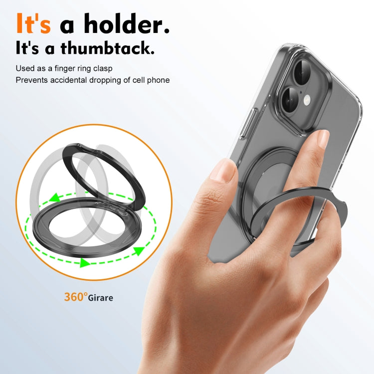 For iPhone 16 Plus Ice-Cold Rotating Ring Holder PC MagSafe Phone Case(Black) - iPhone 16 Plus Cases by buy2fix | Online Shopping UK | buy2fix