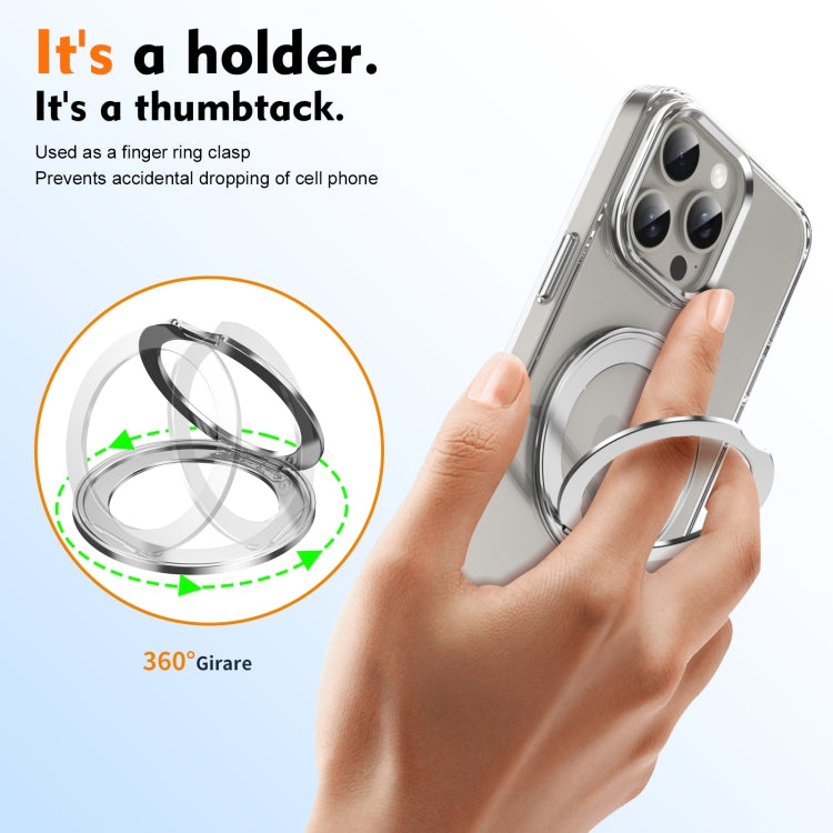 For iPhone 15 Pro Max Ice-Cold Rotating Ring Holder PC MagSafe Phone Case(Silver) - iPhone 15 Pro Max Cases by buy2fix | Online Shopping UK | buy2fix