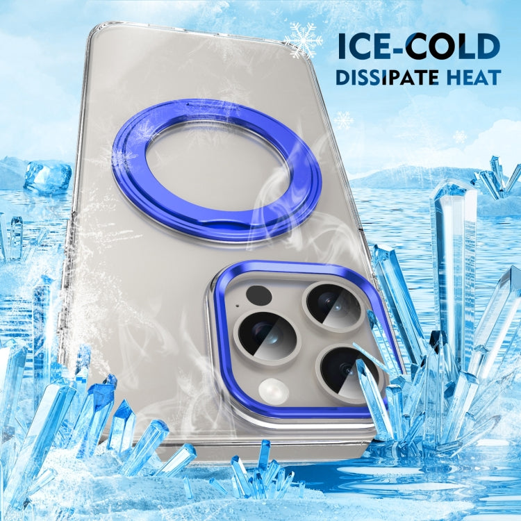 For iPhone 15 Pro Ice-Cold Rotating Ring Holder PC MagSafe Phone Case(Blue) - iPhone 15 Pro Cases by buy2fix | Online Shopping UK | buy2fix