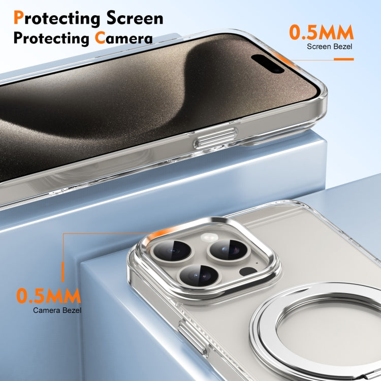 For iPhone 15 Pro Ice-Cold Rotating Ring Holder PC MagSafe Phone Case(Silver) - iPhone 15 Pro Cases by buy2fix | Online Shopping UK | buy2fix