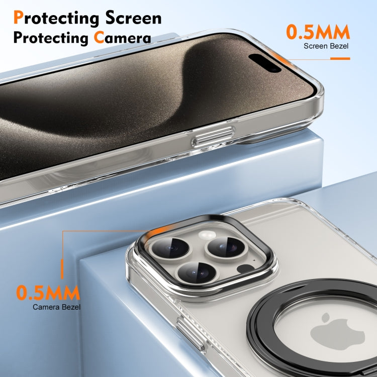 For iPhone 15 Pro Ice-Cold Rotating Ring Holder PC MagSafe Phone Case(Black) - iPhone 15 Pro Cases by buy2fix | Online Shopping UK | buy2fix
