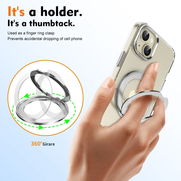 For iPhone 14 Ice-Cold Rotating Ring Holder PC MagSafe Phone Case(Silver) - iPhone 14 Cases by buy2fix | Online Shopping UK | buy2fix