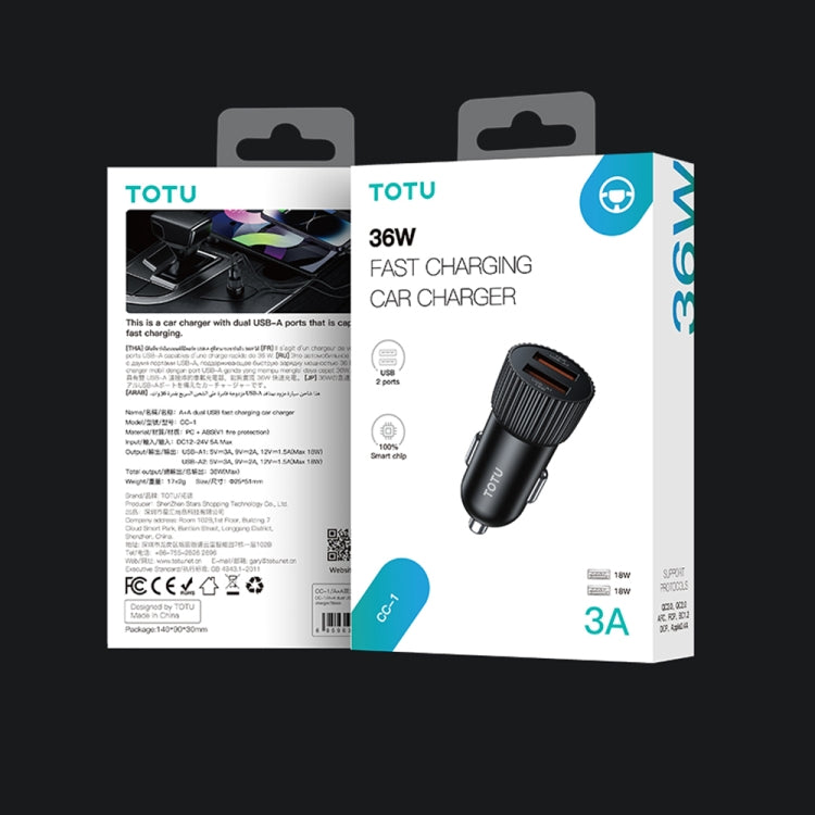 TOTU CC-1 36W Dual USB Ports Fast Charging Car Charger(Black) by TOTUDESIGN