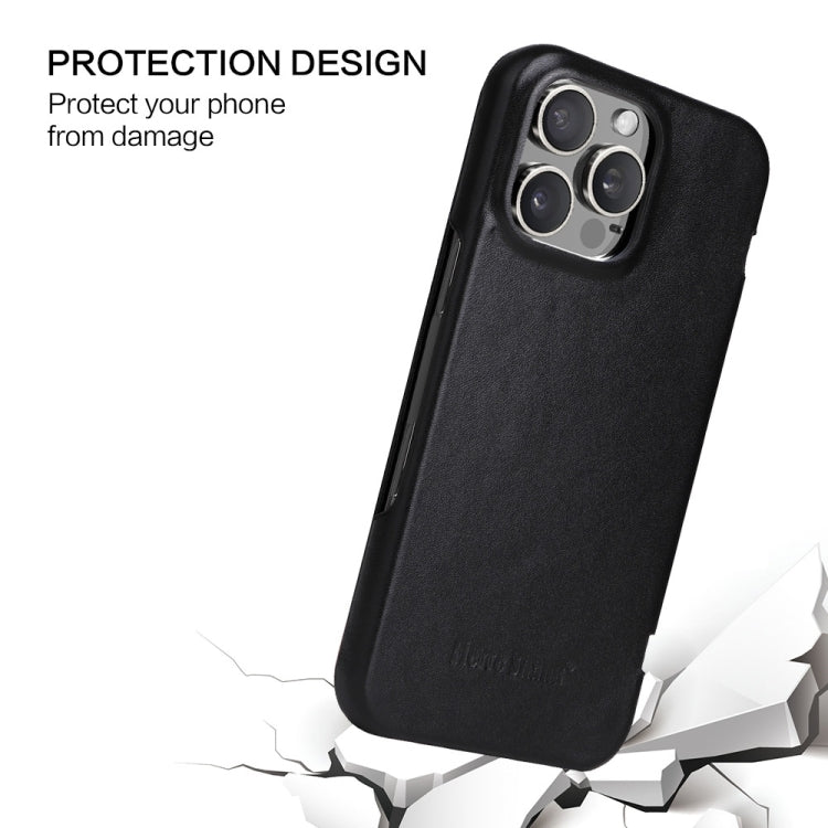 For iPhone 16 Pro Max Fierre Shann Top Layer Cowhide Business Magnetic Leather Phone Case(Black) by FIERRE SHANN