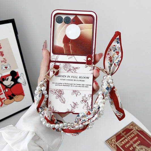 For Motorola Razr 50 Sketch Flower Pattern Phone Case with Scarf Bracelet(Rose) by buy2fix
