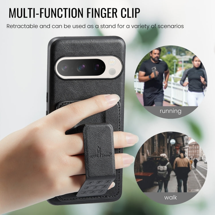 For Google Pixel 9 Pro XL Fierre Shann Oil Wax Cow Leather Card Holder Back Phone Case(Black) by FIERRE SHANN