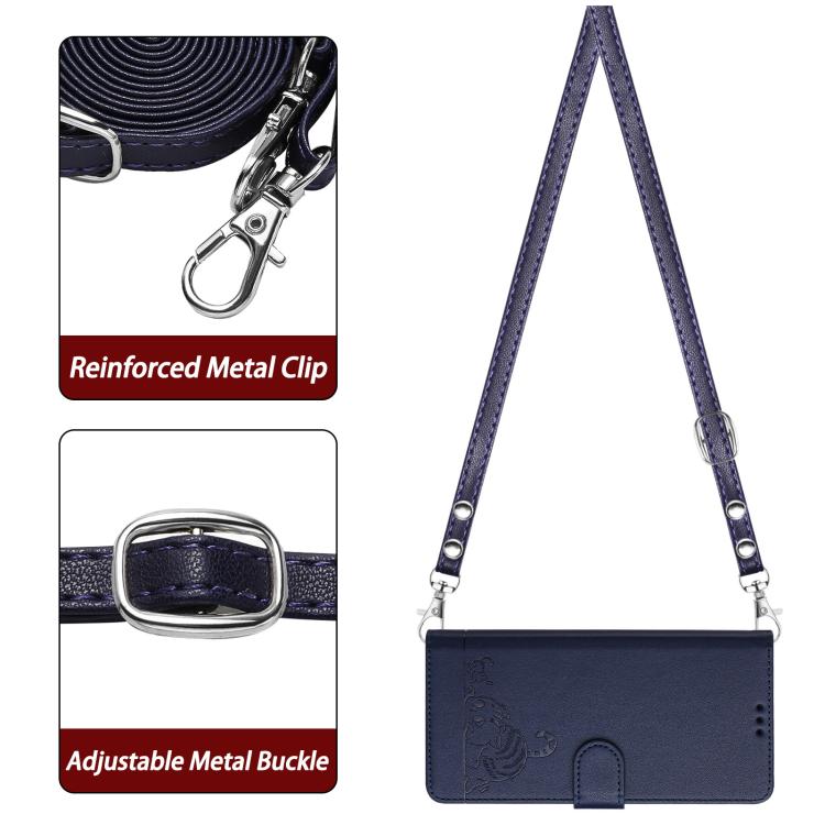 For Google Pixel 10 Pro XL 5G Global Cat Rat Embossed Pattern RFID Leather Phone Case with Lanyard(Blue) - Google Cases by buy2fix | Online Shopping UK | buy2fix