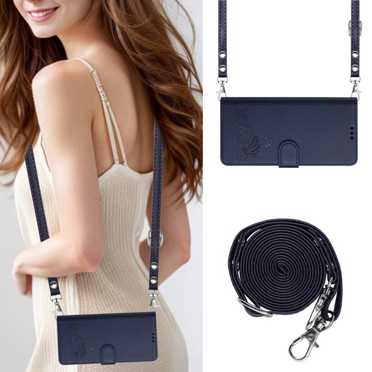 For Google Pixel 10 5G Global Cat Rat Embossed Pattern RFID Leather Phone Case with Lanyard(Blue) - Google Cases by buy2fix | Online Shopping UK | buy2fix